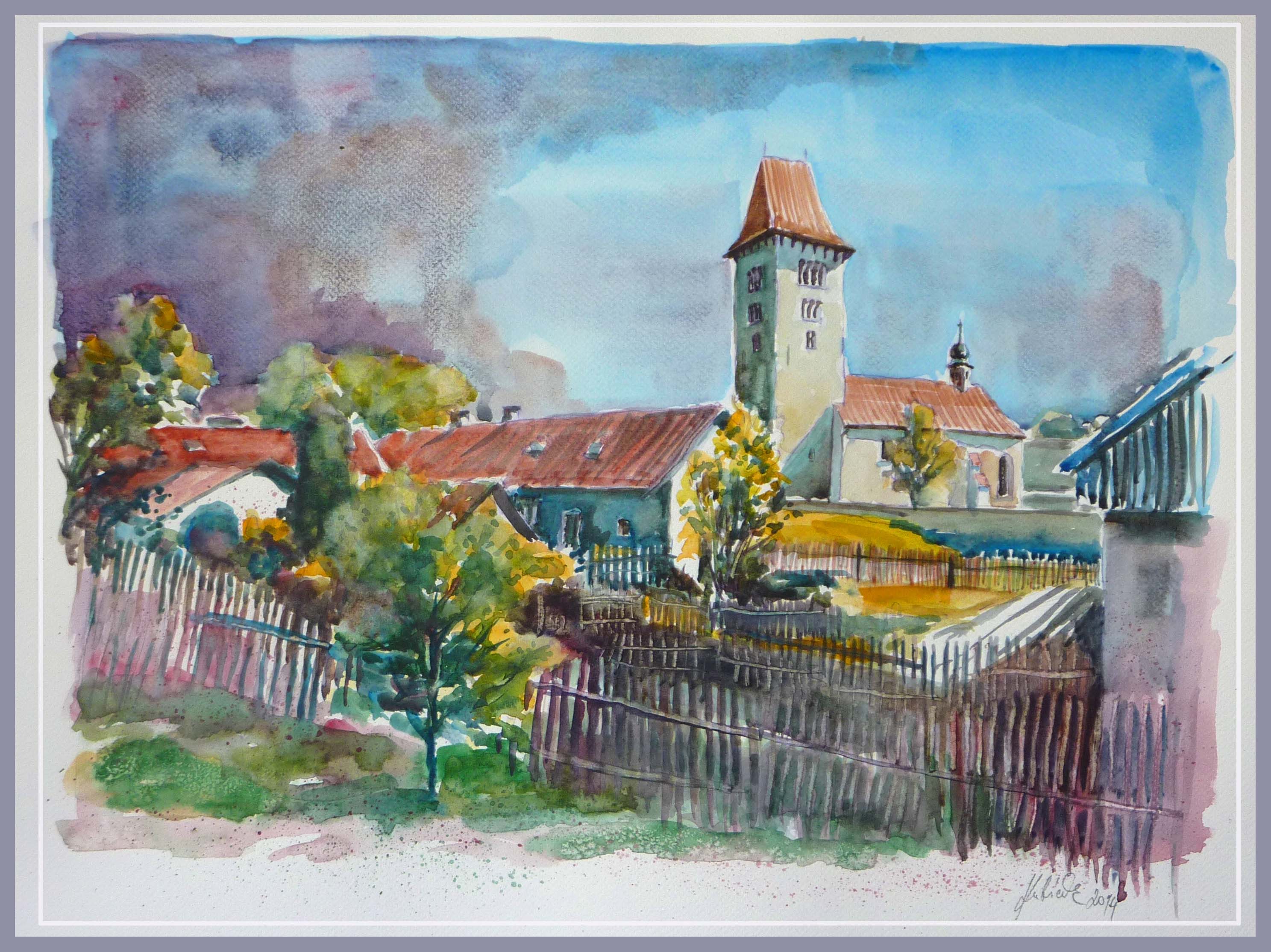 Chřenovice 2014 akvarel 50 x 70